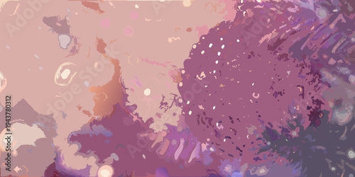 Abstract painting with swirling pink and purple hues and textured forms