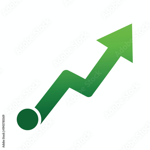 Green upward trending line graph with a starting circle and an arrow tip