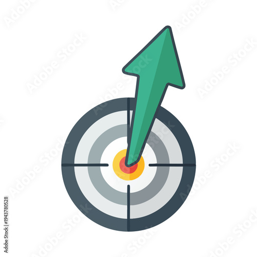 A green arrow pierces the bullseye of a target, symbolizing achievement