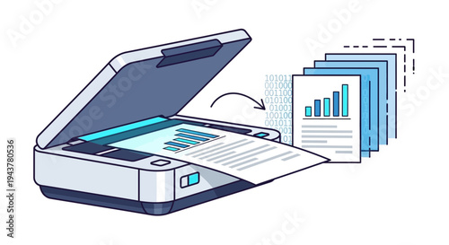 Vector illustration of printer with documents
