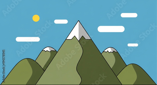 Stylized Mountain Landscape with Snow-Capped Peak and Sky.