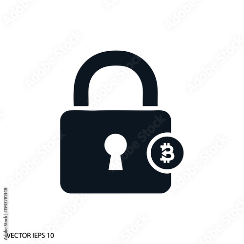 Black padlock icon with a bitcoin symbol on a white background