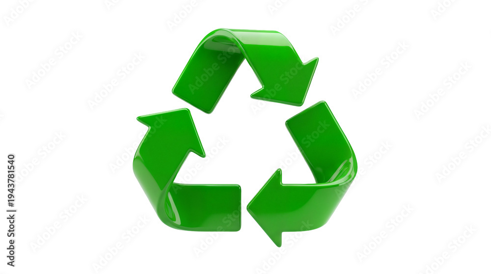 Obraz premium Three-Dimensional Green Recycle Arrows Symbol, Indicating the Process of Reusing Materials and Protecting the Environment