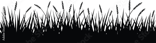 Black silhouette illustration of tall grass with wheat-like stalks, showcasing natural vegetation, organic textures, outdoor meadow detail, and nature-inspired design elements.