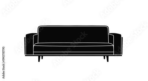 A simple modern sofa design depicted in stark black silhouette