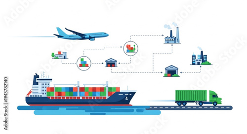 Container Ship Truck Airplane Logistics.