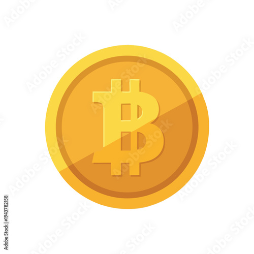 A bright, shiny gold coin with a stylized 