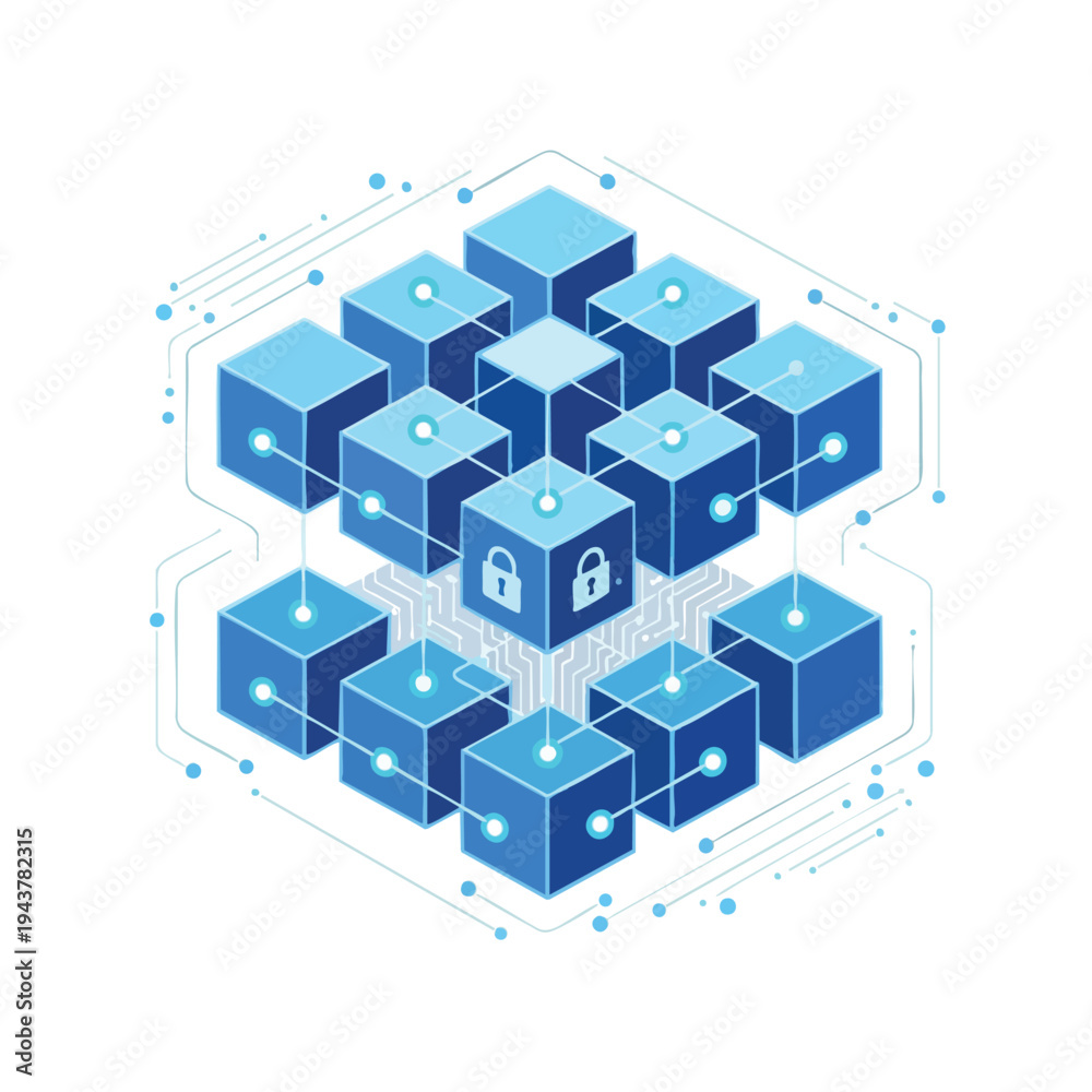 Obraz premium Network of blue cubes forms a secure digital grid