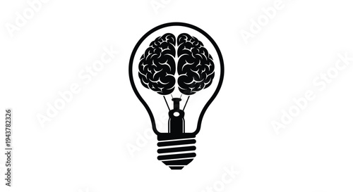 A lightbulb containing a brain representing thought and ideas silhouette