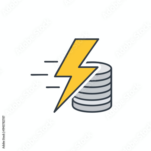 Icon of a yellow lightning bolt striking a stack of silver coins