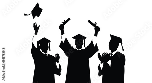 Celebrating graduation with caps and diplomas a striking silhouette