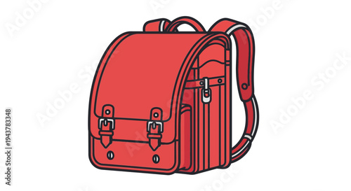 Red Japanese Randoseru Backpack for School Children, Traditional School Bag