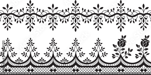 Black lace borders with floral patterns bundle set