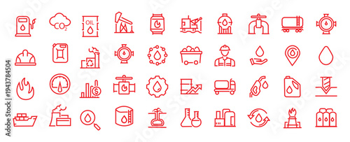 Oil and Gas web icons in line style. Fuel, gas station, refinery, petroleum, oil well, gas pump, energy, barrel, industry, transportation, collection. Vector illustration.