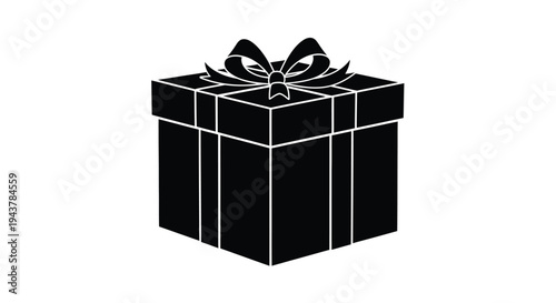 A black gift box with a bow simple and elegant silhouette
