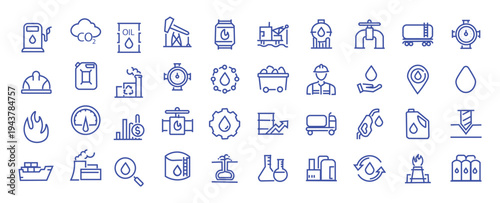 Oil and Gas web icons in line style. Fuel, gas station, refinery, petroleum, oil well, gas pump, energy, barrel, industry, transportation, collection. Vector illustration.