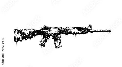 Distressed Assault Rifle Covered in Melting Substance, Grunge Style