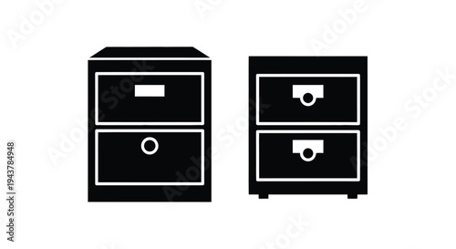 Two black filing cabinets depicted in a stark simple silhouette