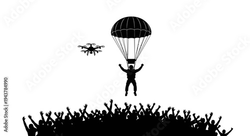Drone Delivery Parachuting Into Crowd