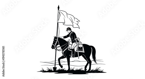Equestrian Soldier with Flag, Military Historical Illustration