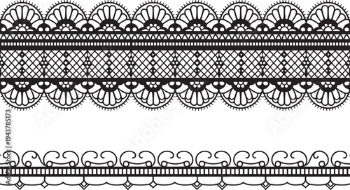 Lace borders, intricate black lace, ornate trim, decorative edges, elegant design