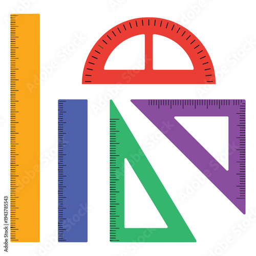 Geometry ruler tool set. measuring ruler with measuring scale triangle ruler and protractor
