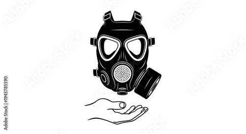 Hand Offering Gas Mask, Protection, Safety, Chemical Warfare, Biohazard, Air Pollution Concept