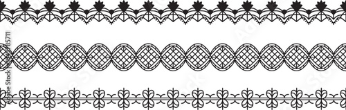 Lace borders, black and white, ornate patterns, decorative edges, textile designs