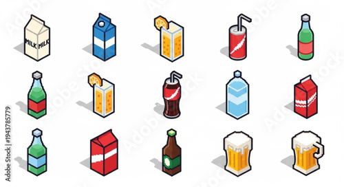 Cartoon drinks and bottles.