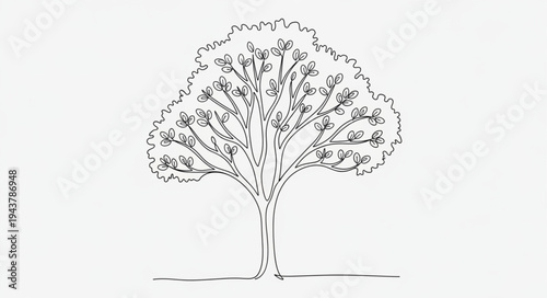 Detailed Illustration of a Large Tree with Branches and Leaves.