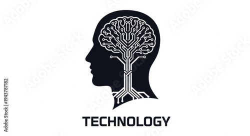 Silhouette of Human Head with Brain and Tree Design.