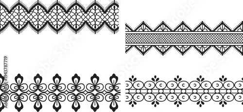 Lace borders, ornate designs, black and white patterns, decorative edges