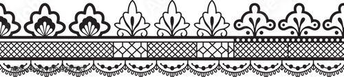 Intricate lace border design with floral patterns on white background