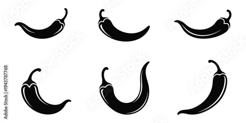 Chili pepper icon set.  hot pepper icon with spicy chili vegetable silhouettes. chili pepper silhouette