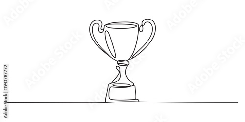 Continuous One Line Drawing of a Trophy, or Winner's Cup, Minimalist trophy cup continuous one line outline illustration, Trophy in one continuous line one line vector illustration 