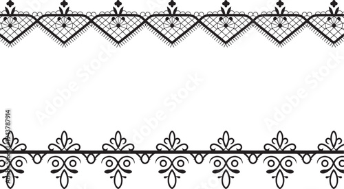 Lace borders, ornate floral patterns, elegant black and white designs, decorative edges