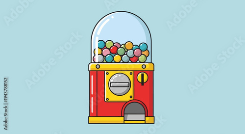 Retro Gumball Machine Filled with Colorful Candies on Light Blue Background