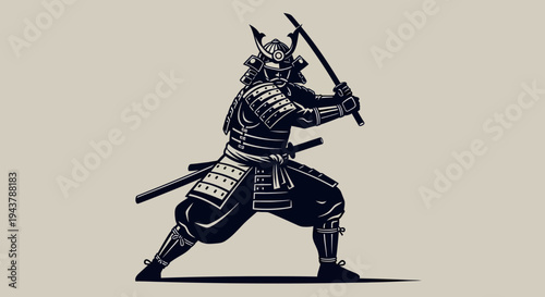 Silhouette of a Samurai Warrior in Traditional Armor Holding a Katana Sword