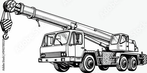 Mobile Hydraulic Truck Crane Heavy Construction Machinery Vector Illustration