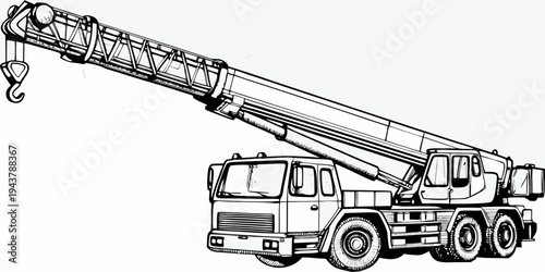 Heavy Mobile Truck Crane Hydraulic Lifting Machinery Vector Illustration