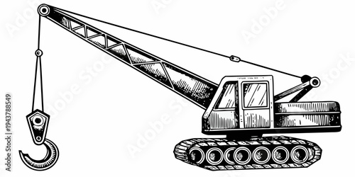 Mobile Hydraulic Truck Crane Industrial Lifting Machine Line Art Illustration