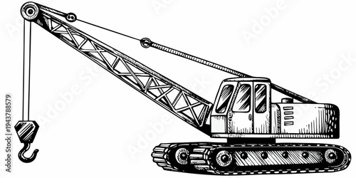 Heavy Construction Crawler Crane Machine Industrial Lifting Equipment Line Art