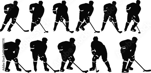 Dynamic Silhouettes of Hockey Players in Action on Ice Keywords: hockey, player, ice hockey, sport, athlete, action, movement