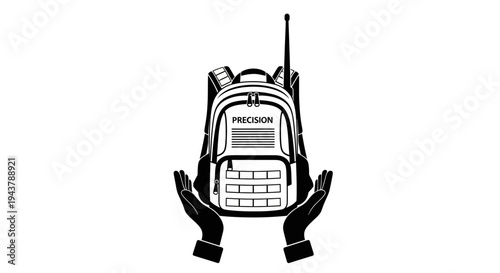 Hands Holding Backpack with Radio, Precision Concept