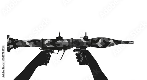 Hands Holding Camouflage Rocket Launcher