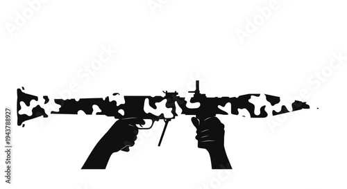 Hands Holding Camouflaged Rifle, Military Concept, Abstract Pattern