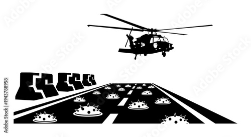 Helicopter Landing on Runway with Virus Obstacles