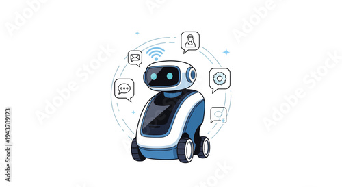 Vector robot icon with chat symbols