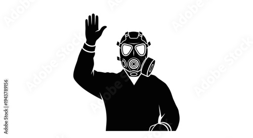 Man in Gas Mask Waving Hello, Silhouette, Protection, Danger, Quarantine Concept
