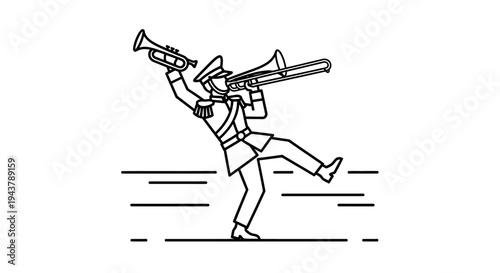 Marching Band Musician Playing Trumpet and Trombone in Uniform